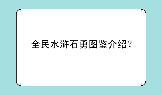 全民水浒石勇图鉴介绍？