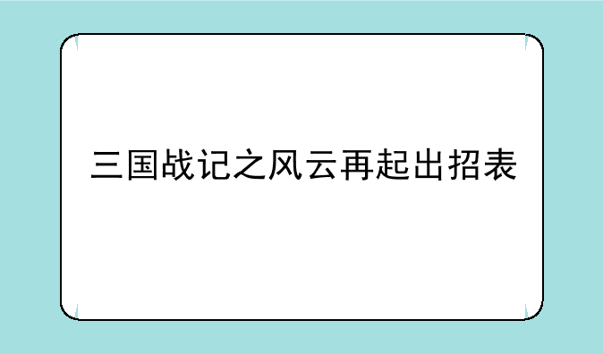 三国战记之风云再起出招表