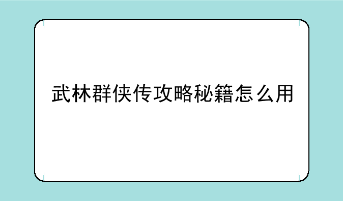 武林群侠传攻略秘籍怎么用