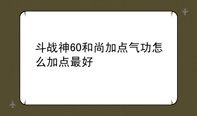 斗战神60和尚加点气功怎么加点最好