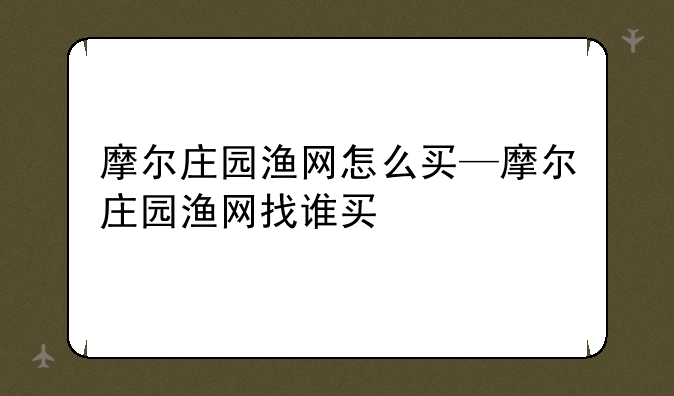 摩尔庄园渔网怎么买—摩尔庄园渔网找谁买