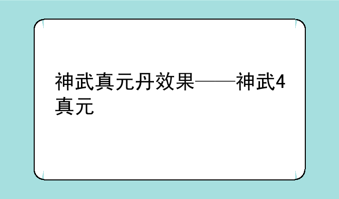 神武真元丹效果——神武4真元