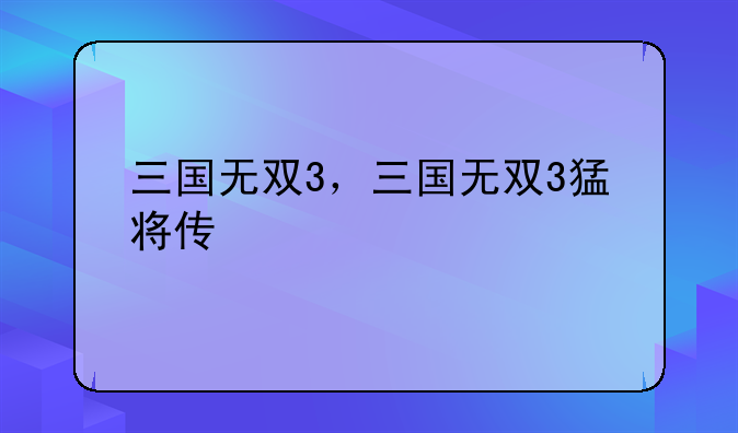 三国无双3，三国无双3猛将传